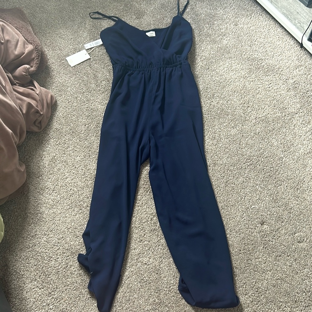 Wilfred Navy Blue Spaghetti Strap Jumpsuit
